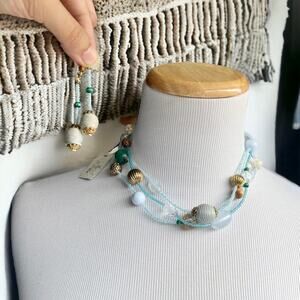 NEW Katherine K Beaded Multi Strand Necklace and Earrings Set Boho Y2K